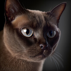Studio shot with cute burmese cat portrait with the curiosity and innocent look as concept of modern happy domestic pet in ravishing hyper realistic detail by Generative AI.