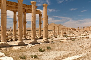 Fototapeta premium View of the ruins of the ancient Palmyra city built in the 1st to 2nd century. UNESCO World Heritage. Syria.
