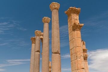 View of the ruins of the ancient Palmyra city built in the 1st to 2nd century. UNESCO World Heritage. Syria.