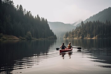Couple in canoe on lake