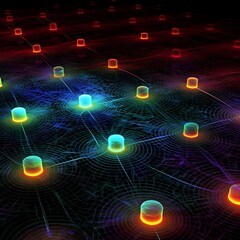 Fototapeta premium A neon world wide web. Connected by the fine threads of the web