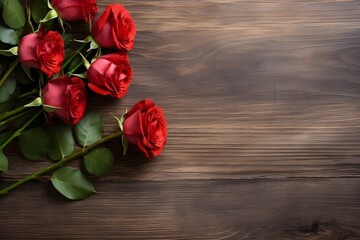 Naklejka na ściany i meble Red beautiful roses lie on the table, a background on which you can insert the desired text