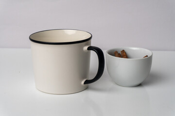 Hot Coffee in White Mug on Studio Background.