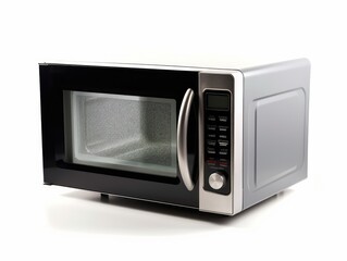 Fototapeta premium a modern white and black microwave on white background. image used for an ad. Generative AI