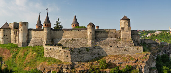 Panorama castle in the historic part of Kamianets-Podilskyi, Ukraine. - obrazy, fototapety, plakaty