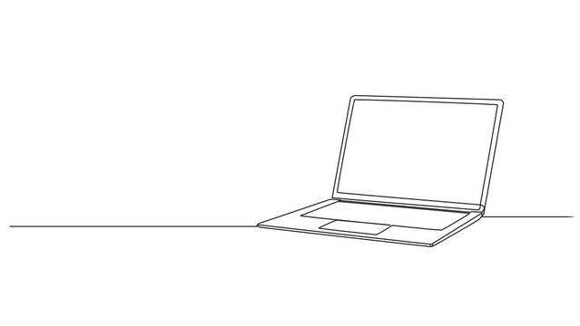 animated continuous single line drawing of laptop computer, line art animation