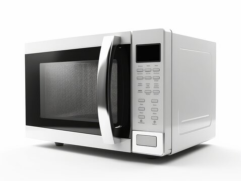 a modern white and black microwave on white background. image used for an ad. Generative AI