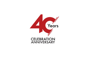 40th, 40 years, 40 year anniversary with red color isolated on white background, vector design for celebration vector - obrazy, fototapety, plakaty