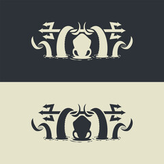 octopus or kraken holding lifting a trident in the sea or water logo design illustration © theos studio