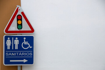 Traffic signs, various: direction indicators, prohibited turning, works, caution children... In a...