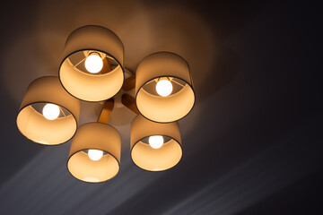 Modern chandelier with white round lampshades