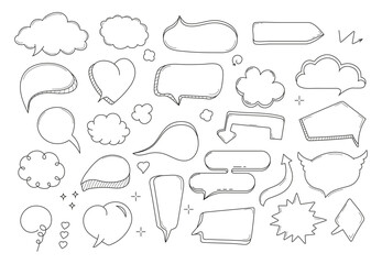 Comic speech bubbles set vector in hand drawn style. Massages and talk signs for app, web.
