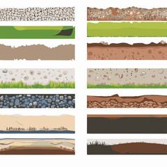 Seamless ground cross sections,layers under earth underground textures set. vector illustrations