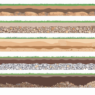 Seamless ground cross sections,layers under earth underground textures set. vector illustrations