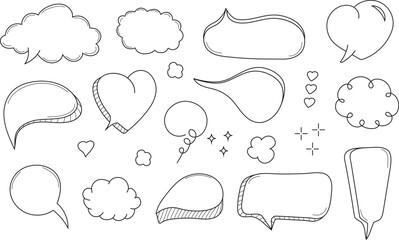Comic speech bubbles set vector in hand drawn style. Massages and talk signs for app, web.