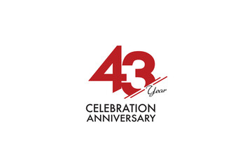 43rd, 43 years, 43 year anniversary with red color isolated on white background, vector design for celebration vector