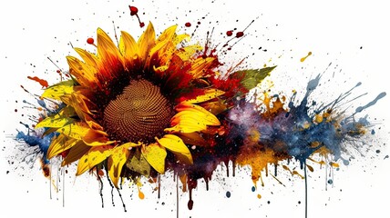 Sunflower splash in watercolor illustration on white background.Generative AI

