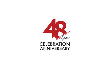 48th, 48 years, 48 year anniversary with red color isolated on white background, vector design for celebration vector