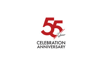 55th, 55 years, 55 year anniversary with red color isolated on white background, vector design for celebration vector