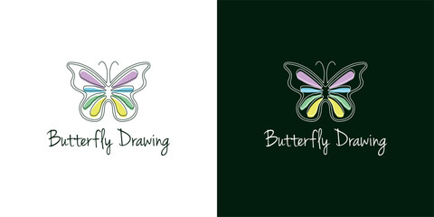 Simple Luxury Butterfly Wings, Minimalist Flying Color Gradient elegant line art style logo - obrazy, fototapety, plakaty