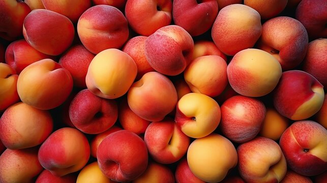 Top Down view of a Lot of Peaches, Vivid Colors, Studio Photography, Commercial Photography. Generative AI.