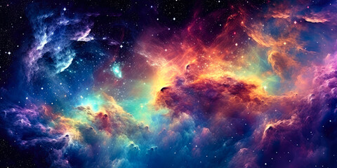 Cosmic night sky, stars upon glimmering stars, nebula, stars, colorful, glowing, magical, vibrant