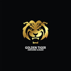 golden tiger head logo design gradient color