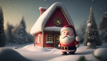 Christmas background with a nice countryside and Claus, Generative AI