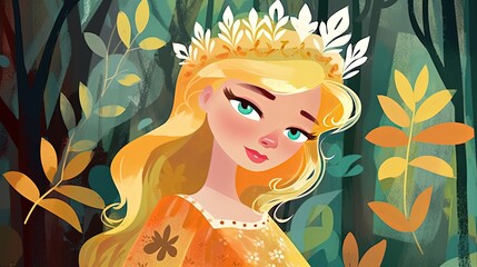 children book style character, pretty princess in flower garden, Generative Ai