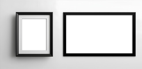 Two Photo frame with transparent cutout on wall, PNG file. Mockup template for artwork design. Copy text space.