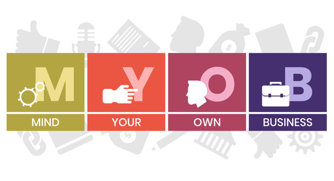 MYOB - Mind Your Own Business acronym. business concept background. vector illustration concept with keywords and icons. lettering illustration with icons for web banner, flyer, landing page