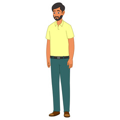 Fototapeta premium Vector indian young character with beard, beard man, young character, standing pose, young father