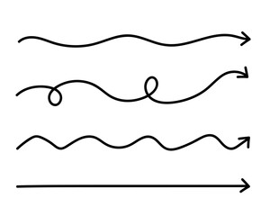 Black curly arrows isolated on a transparent background. Arrows of various shapes. Vector clipart. Arrow set.