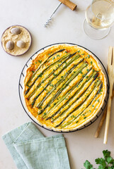 Asparagus quiche. Vegetarian food. French cuisine. Pie.