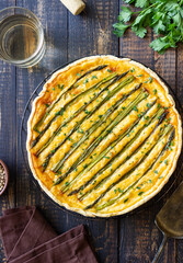 Asparagus quiche. Vegetarian food. French cuisine. Pie.