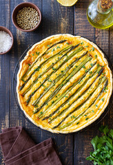 Asparagus quiche. Vegetarian food. French cuisine. Pie.
