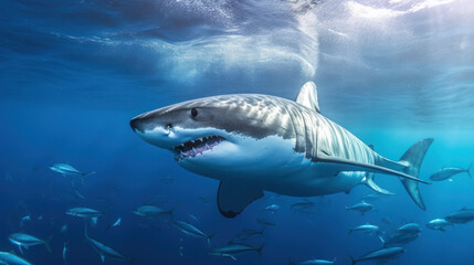 Obraz premium scary shark hunting. generative ai