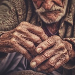 Fototapeta premium Close up of male wrinkled hands. Generative AI