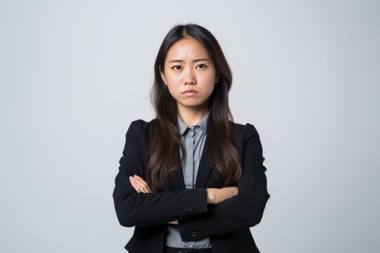Portrait of a young asian businesswoman standing with arms crossed. Generative AI