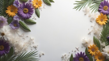 Obraz premium Tropical palm leaves on white background. banner, Copy space for text. generate ai