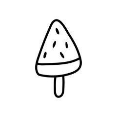 Sweet ice cream in the shape of a watermelon. Ice lolly. Design element for summer menu, print, sticker, poster. Vector illustration in doodle style