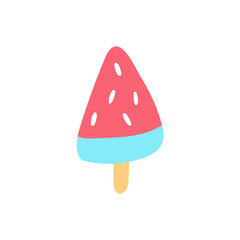 Ice cream isolated on white background. Ice cream on stick. Watermelon on stick. Card with ice cream.Sweet summer delicacy,sundaes.Vector illustration for web,design,print.