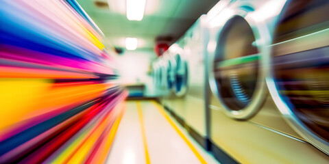 Blurred Row of industrial laundry machines in laundromat. washing machines in a laundromat.