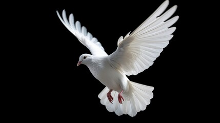 White dove flying isolated on black background and Clipping path. freedom on international day of peace concept