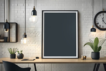 Empy frame in room, mock up poster frame wall art