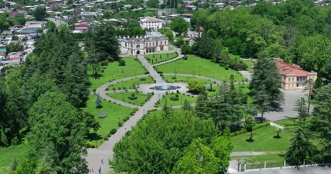 Aerial view of Dadiani Palace in the center of Zugdidi city. Georgia