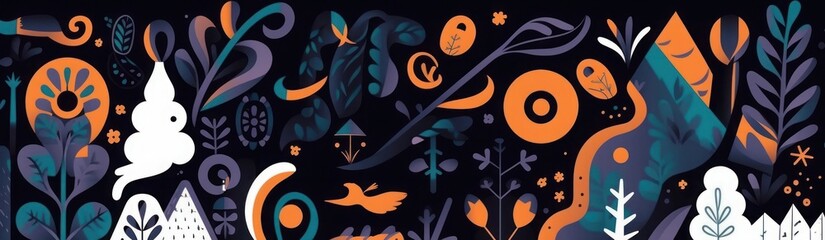 Happy New Year 2023 banner template in Scandinavian folk style. Symbol of 2023 year a black rabbit. Happy Chinese New Year, Generative AI