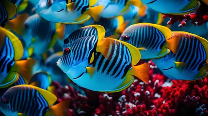 Colourful Reef Wildlife Group of Fish in a Underwater Paradise