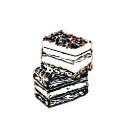 Color sketch of a layer cake slice with transparent background