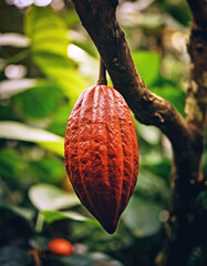 Cocoa fruit on a tree - obrazy, fototapety, plakaty